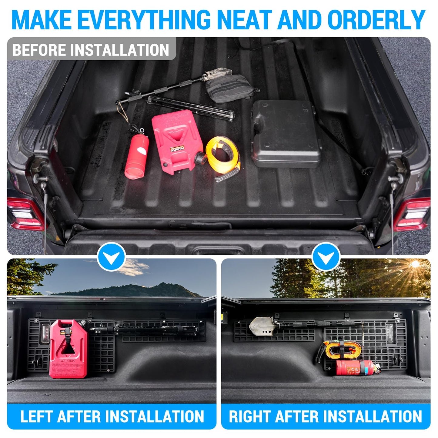Utiiy Side Molle Panel Compatible with 2019-2024 Jeep Gladiator JT Bed Storage Cargo Rack Truck Bed Organizer No Drilling Fits for Gladiator Accessories
