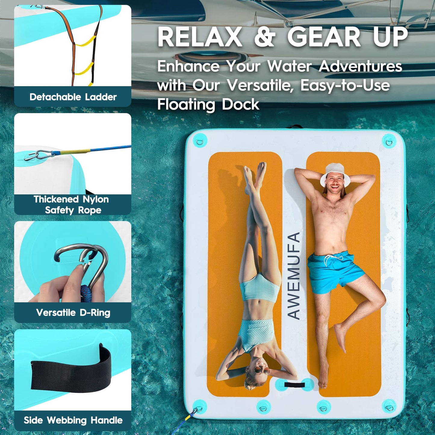 AWEMUFA 10ft x 6ft Inflatable Floating Dock, Inflatable Dock Floating Platform, Inflatable Raft Island with Non-Slip PVC Surface, Floating Mat Lake Floats for Pool Beach Ocean