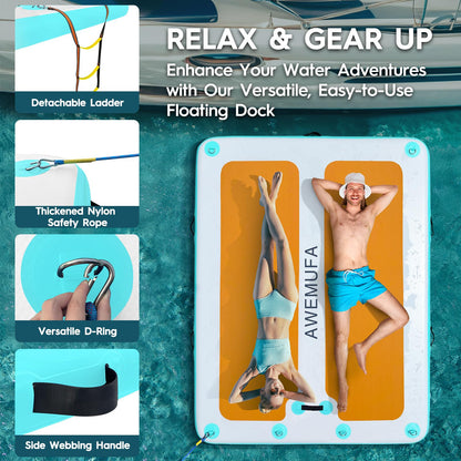 AWEMUFA 10ft x 6ft Inflatable Floating Dock, Inflatable Dock Floating Platform, Inflatable Raft Island with Non-Slip PVC Surface, Floating Mat Lake Floats for Pool Beach Ocean