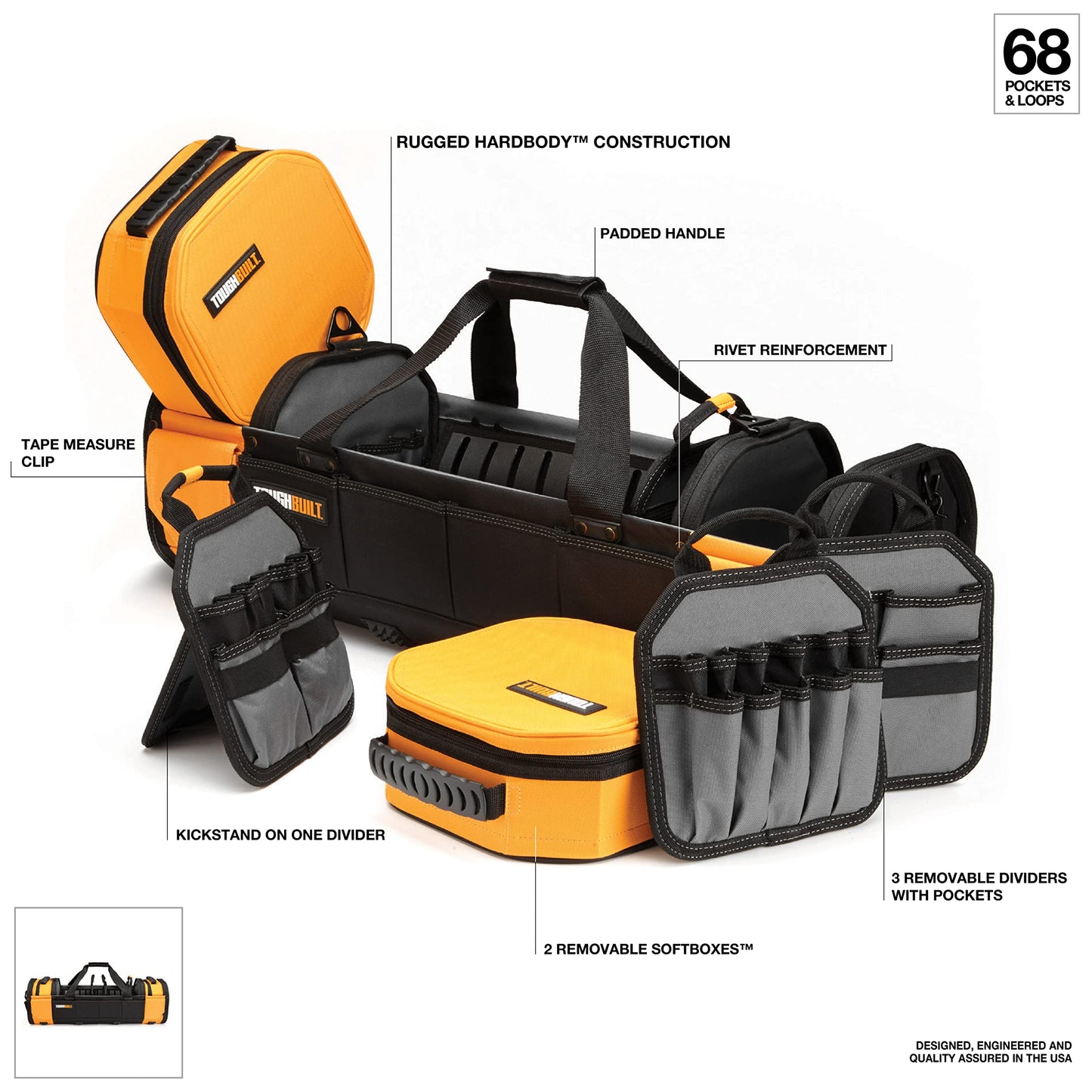 ToughBuilt – 30" Modular Tote Tool Bag, 68 Pockets & Loops, Removable Soft Boxes & Dividers for Electrical, Maintenance & Jobsite Tool Organization (TB-81-30)