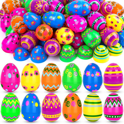 NAWITDA 60 Pack 2.4 Inch Plastic Printed Easter Eggs, Empty Fillable Eggs Bulk for Easter Egg Hunt, Easter Basket Stuffers Fillers, Classroom Prize Supplies, Filling Treats and Party Favors