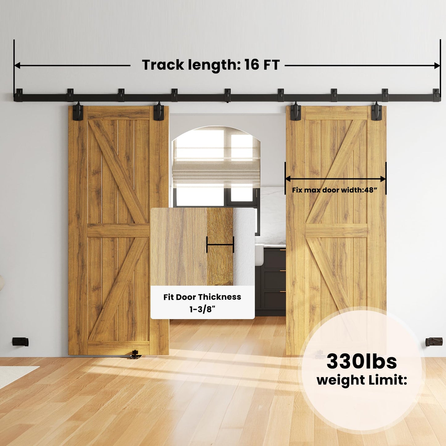 SMARTSTANDARD 16FT Box Rail Hardware - Exterior Barn Door Hardware Kit,Sliding Barn Door Hardware,Heavy Duty Wall Mount Kit,Fit Indoor and Exterior Door,Easy to Install(Widest to 96" Wide Door)