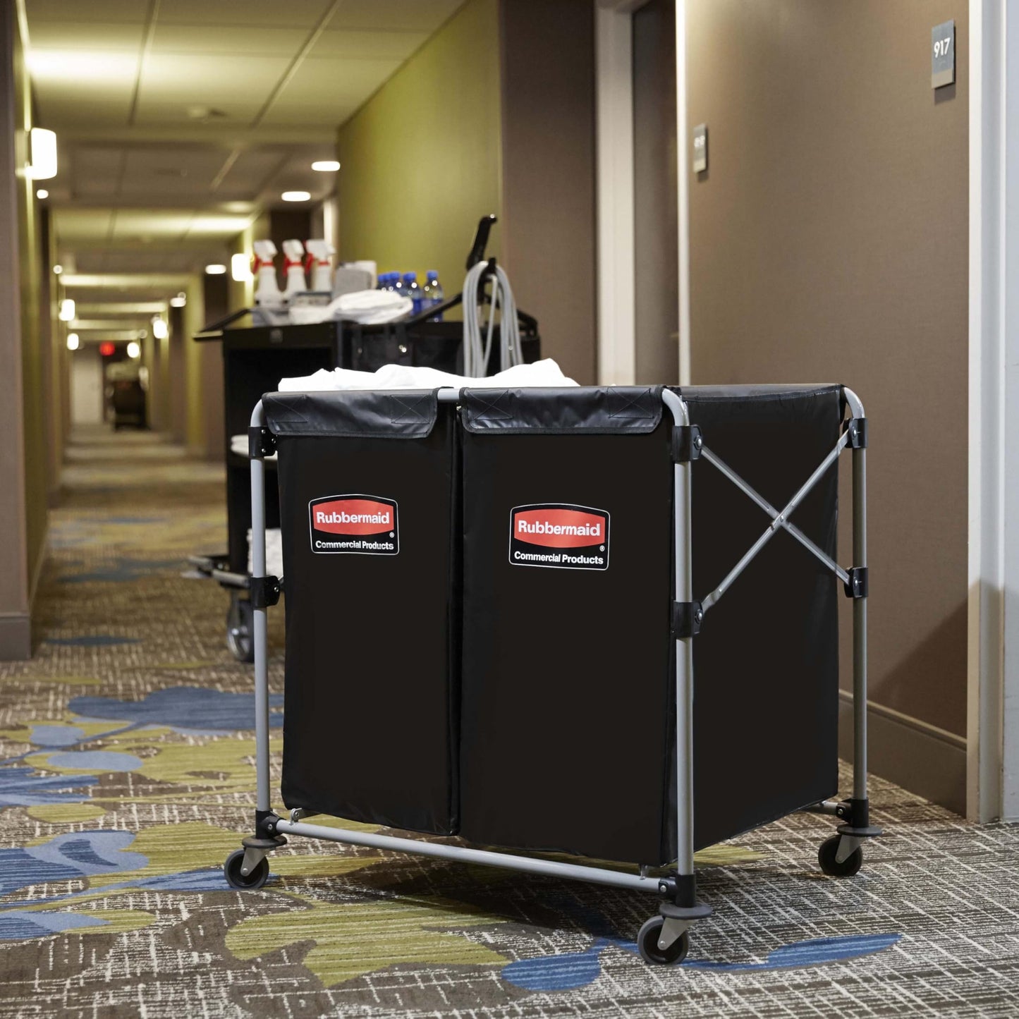 Rubbermaid Commercial Products Collapsible X Cart, Black Multistream, Steel Industrial Laundry/Trash Cart with Wheels for Hotels/Hospitals/Nursing Homes/Offices
