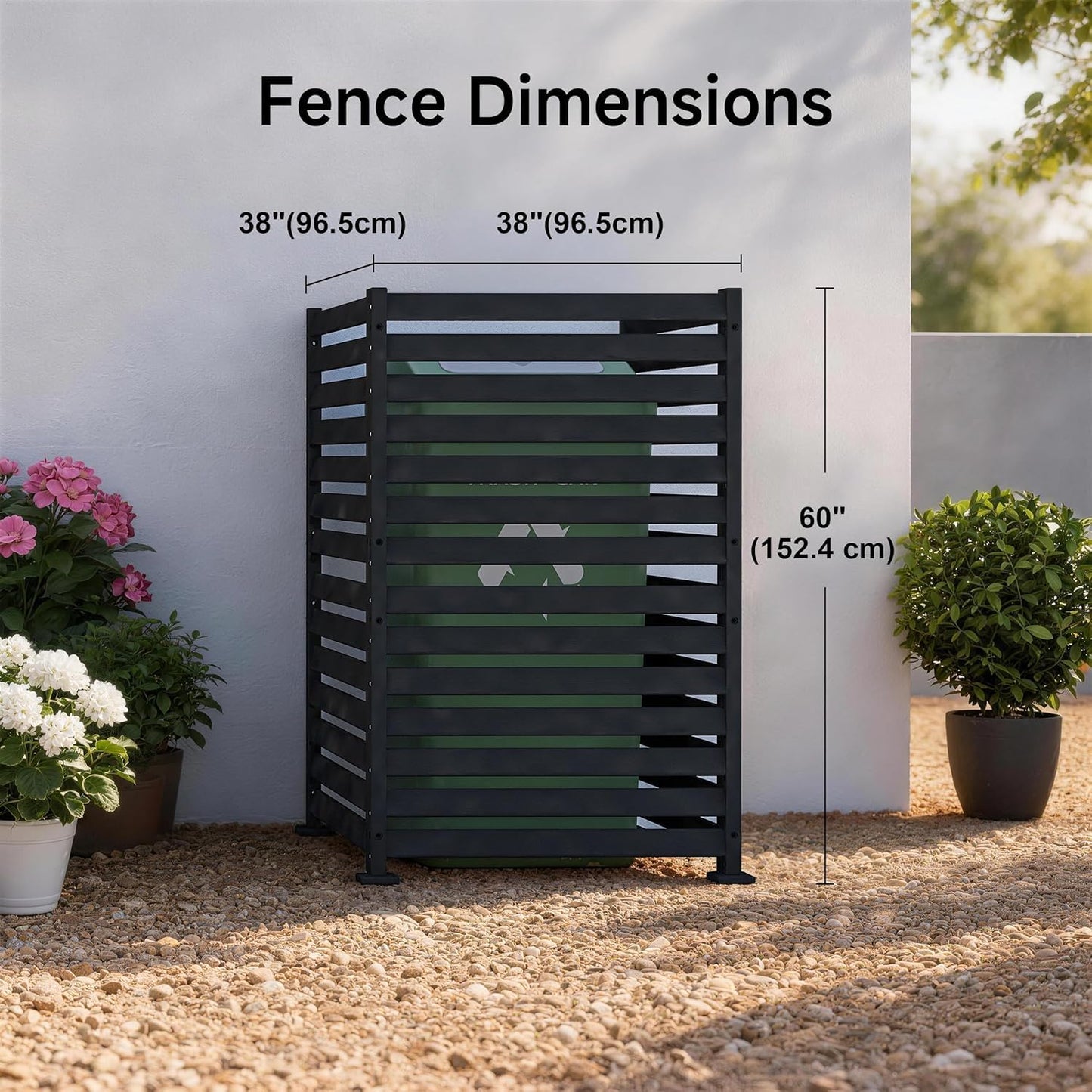 Air Conditioner Fence 1 Panel, 60" H x 38" W HDPE Privacy Fence Panel, Outdoor Privacy Fence Screen with Metal Stakes, Pool Equipment Enclosure & Trash Can Enclosure (Slanted 38" W x 60" H (1 Panel))