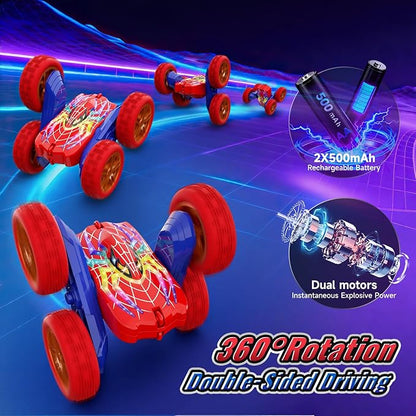 360°Flip Rc Cars Toys with Glowing Hero Eyes &amp Legs 2.4GHz Drift Stunt Remote Control Car 4WD &amp Double-Sided Race Car Birthday Gifts Toys for 3 4 5 6 7 8 9 10 11+ Year Old Boys Age 3-4 4-6