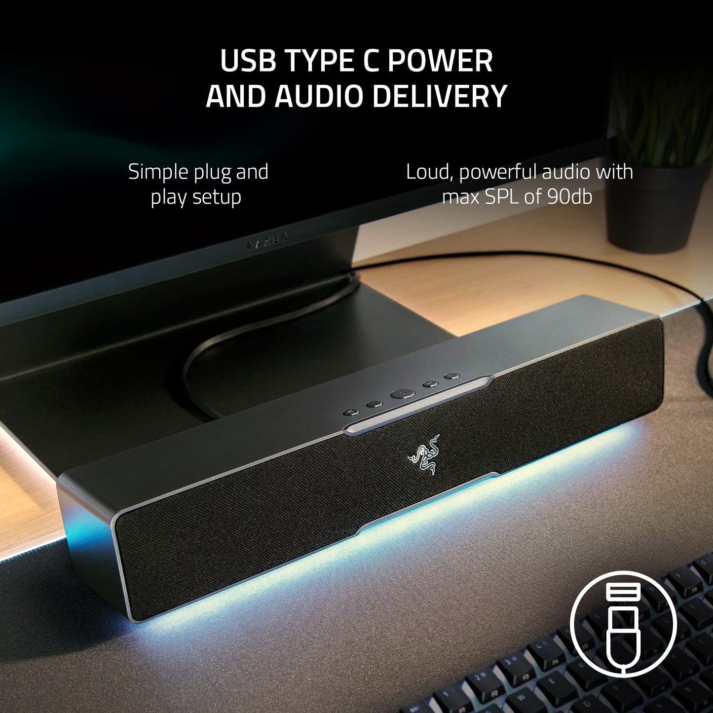 Razer Leviathan V2 X PC Soundbar with Full-Range Drivers - Compact Design - Chroma RGB - USB Type C Power and Audio Delivery - Bluetooth 5.0 - for PC, Laptop, Smartphones, Tablets & Nintendo Switch