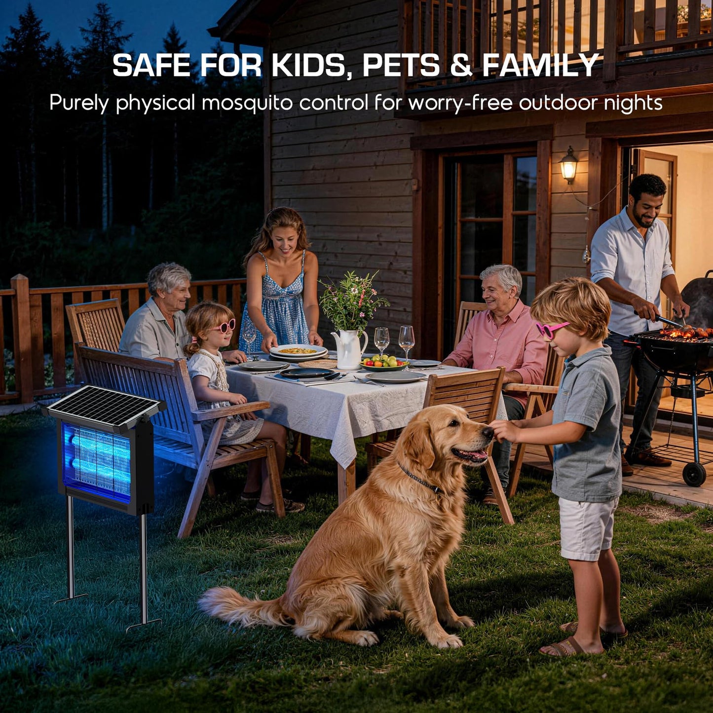Solar Bug Zapper Outdoor Waterproof, 4500V High Power Cordless Mosquito Zapper with Smart Light Sensor, Dual Solar & USB Rechargeable Insect Killer for Patio, Garden, Backyard, Indoor & Outdoor Use