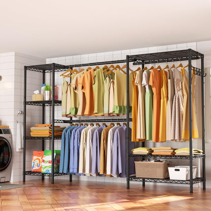 Golpart Heavy Duty Garment Rack Clothes Rack,Large Metal Closet Organizer System Storage Wardrobe,Freestanding Clothing Rack with 7 Adjustable Wire Shelves&3 Hang Rods,MaxLoad 1500lbs