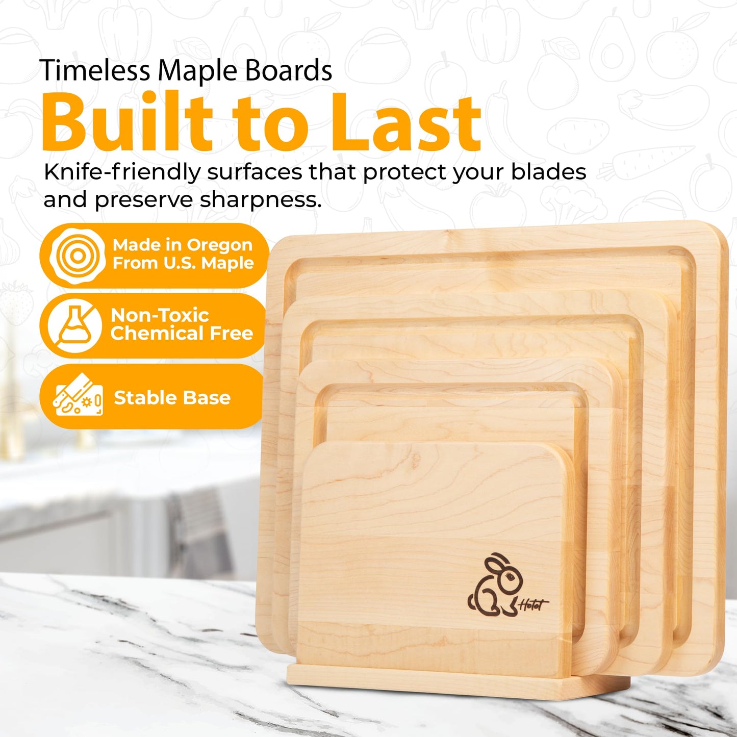 Homestead Set – Premium Maple Wood Cutting Board Set, 3 Professional-Grade Chopping Boards & Wooden Holder, with Juice Grooves, MADE IN USA