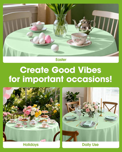 Pureegg Disposable Round Table Cloths - 84'' Sage Green, Leakproof & Sturdy, 8 Pack for Easter Parties