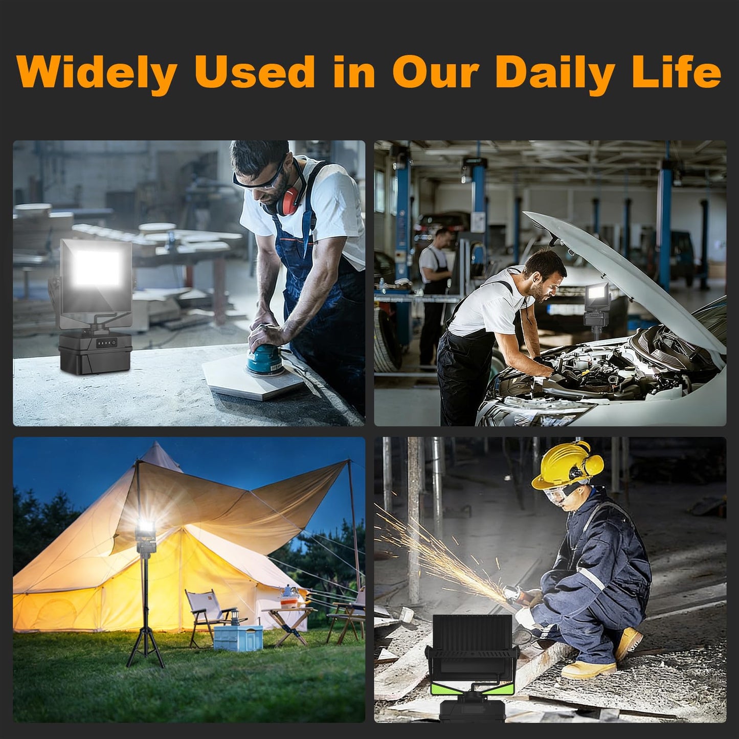 10000 mAh Rechargeable LED Work Light with Tripod Stand, 5000K Daylight White Dimmable 10000 Lumen Cordless Temporary Work Light, Long Lasting Flood Light (Upgrade 10000 mAh Battery)