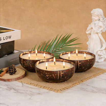 Viyffo Large 18oz Scented Candle - Tropical Orchard, 3 Wick Soy Candle in Natural Coconut Shell Jar, Summer Home Fragrance Candle for Bedroom, Bathroom, Living Room, Rustic Tropical Decor Gift