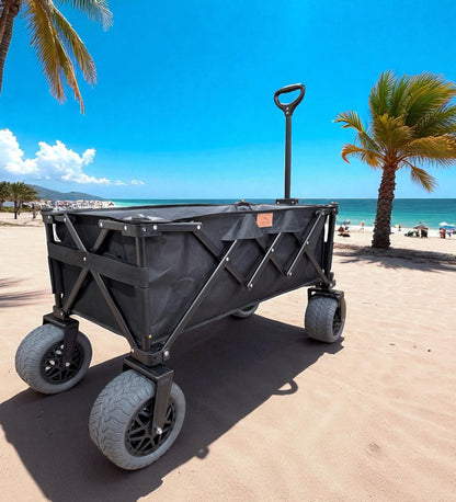 All-Terrain Beach Wagon with Big Wheels for Sand - Extra Large Utility Cart with 9" Off-Road Tires, Heavy Duty 300lb Capacity [Outlander-XL by Stratton Forge] Black