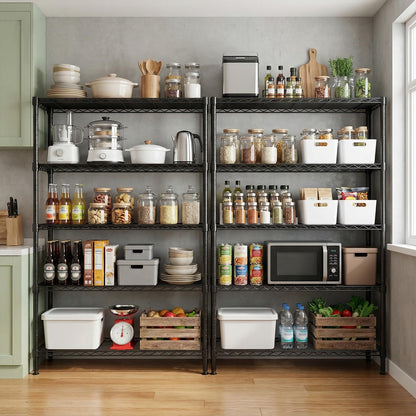 M MZG 5 Tiers Shelf Metal Storage Shelves Standing 1750 LBs Household Shelf Organizer for Kitchen Pantry Closet Garage Basement Utility Room, Black15.7 D x 45.3" W x 70.4" H