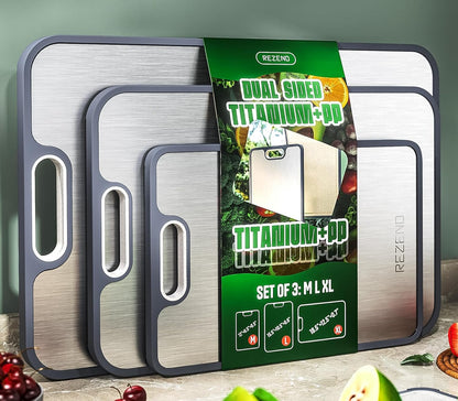 **Titanium Cutting Board Set of 3 - Dual-Sided Non-Toxic Design for Hygienic Food Prep | Extra Large (M/L/XL)**