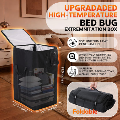 Bed Bug Heater, 360° High Temperature Portable Bed Bug Treatment Equipment with Digital Timer & Temperature Control, Fast Heating to 155°F for Moths, Carpet Beetles and Lice(Black)