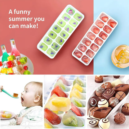 Airabc Silicone Ice Cube Trays - Easy-Release 14-Cube Design | BPA Free & Stackable, 4 Pack