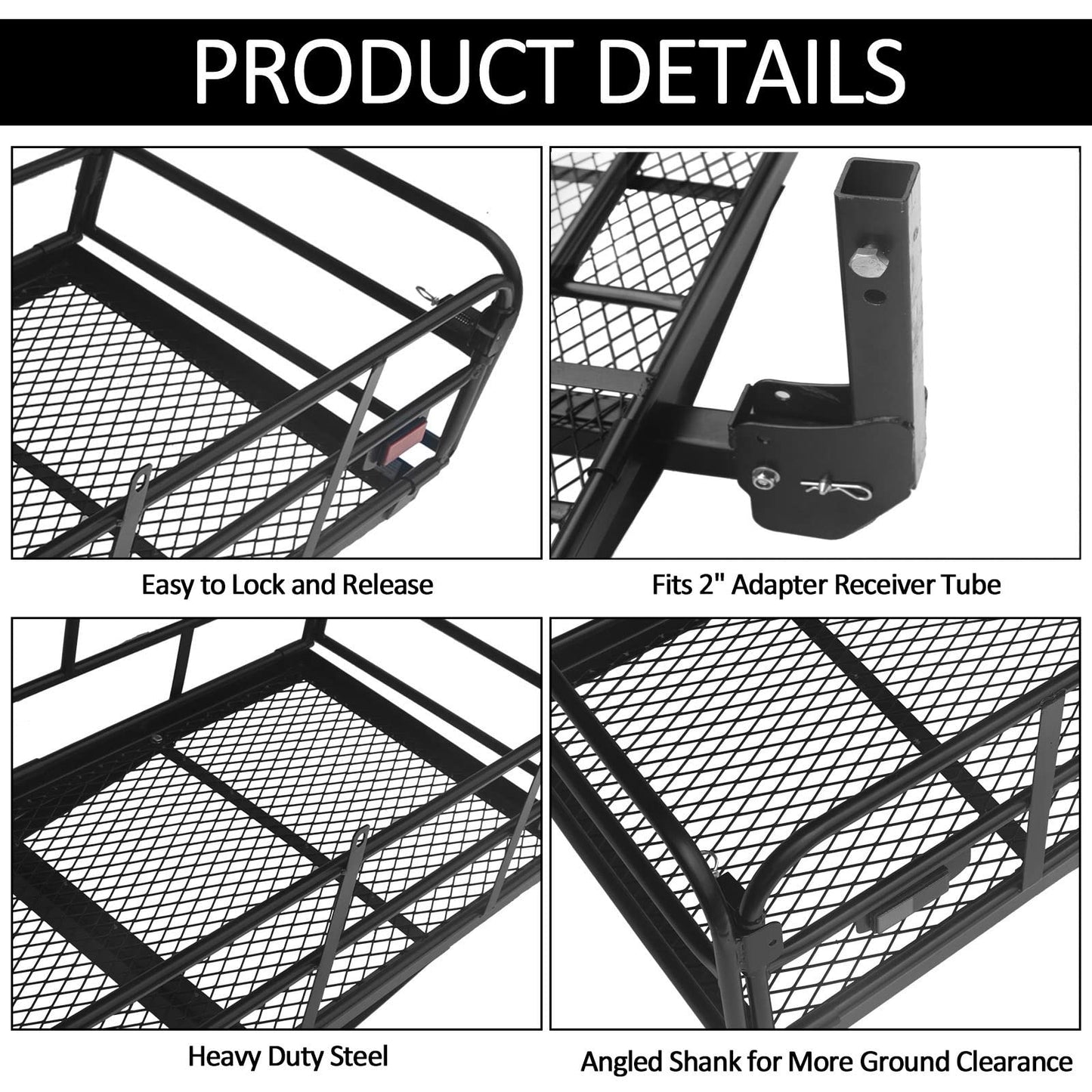 Carivia Folding Hitch Mount Cargo Carrier 60" x 24" x 14" 510 LB Capacity Heavy Duty Cargo Rack Rear Luggage Basket Fits 2" Receiver for Car SUV Pickup Trailer Camping