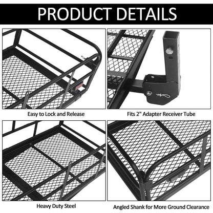Carivia Folding Hitch Mount Cargo Carrier 60" x 24" x 14" 510 LB Capacity Heavy Duty Cargo Rack Rear Luggage Basket Fits 2" Receiver for Car SUV Pickup Trailer Camping