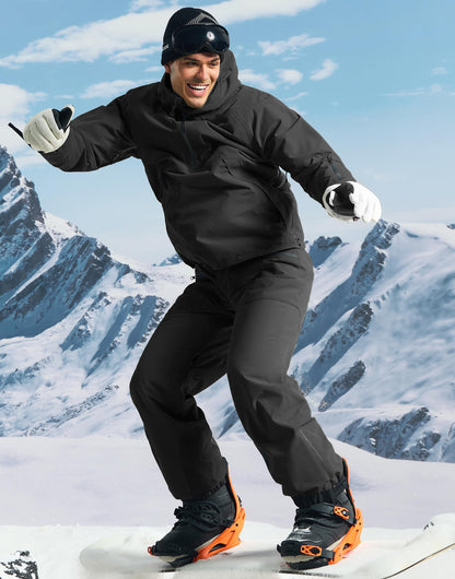 Pioneer Camp Snow Pants Men Baggy Snowboard Pants Waterproof Insulated Outdoor Winter Warm Ski Bibs Overall with Suspenders Black