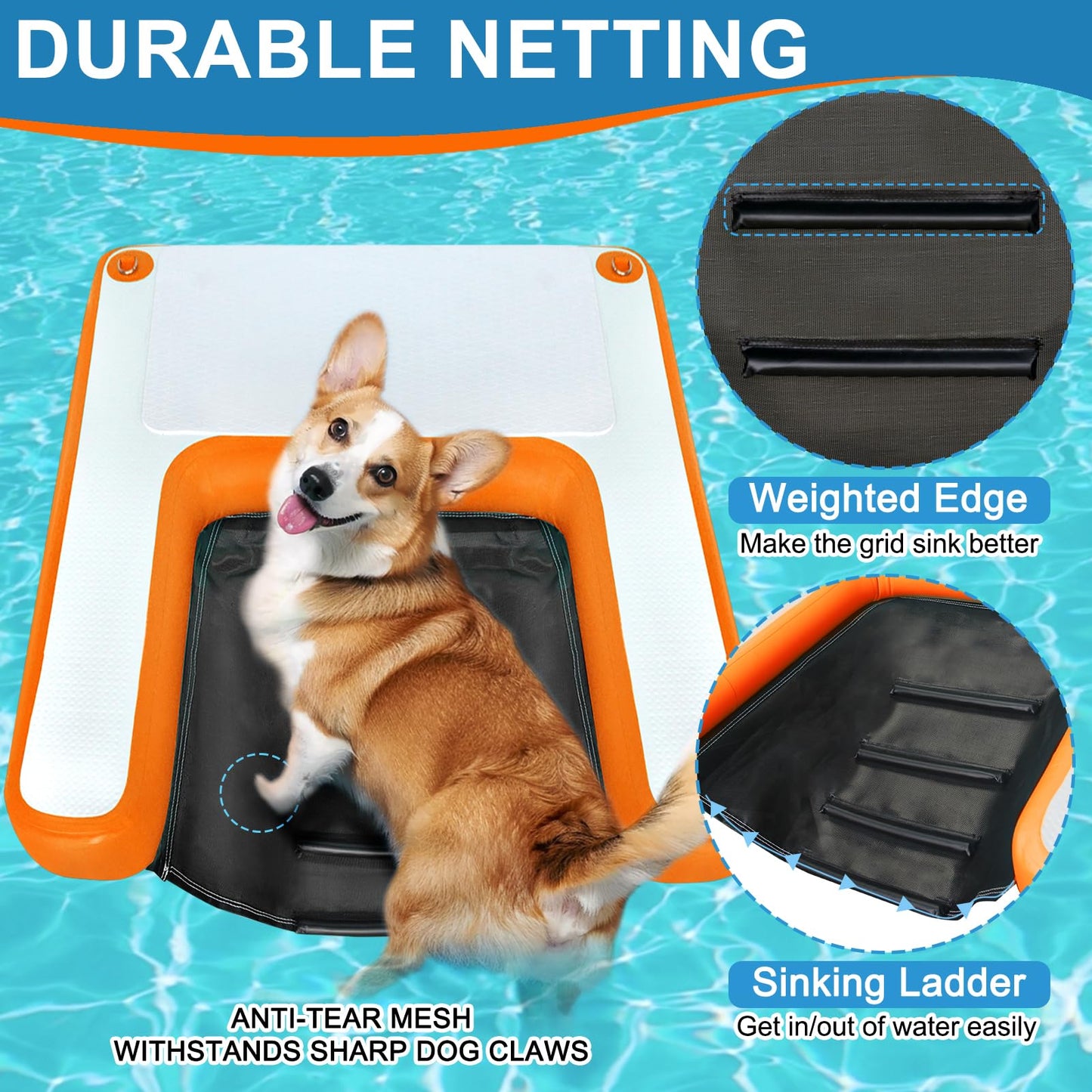 VOFiTNY Inflatable Dog Pool Ramp Portable Floating Ladder for Dogs, Puppy Docks, and Water Plank for Inground Pools and Lakes (4ft x 3.3ft x 4in, Orange)