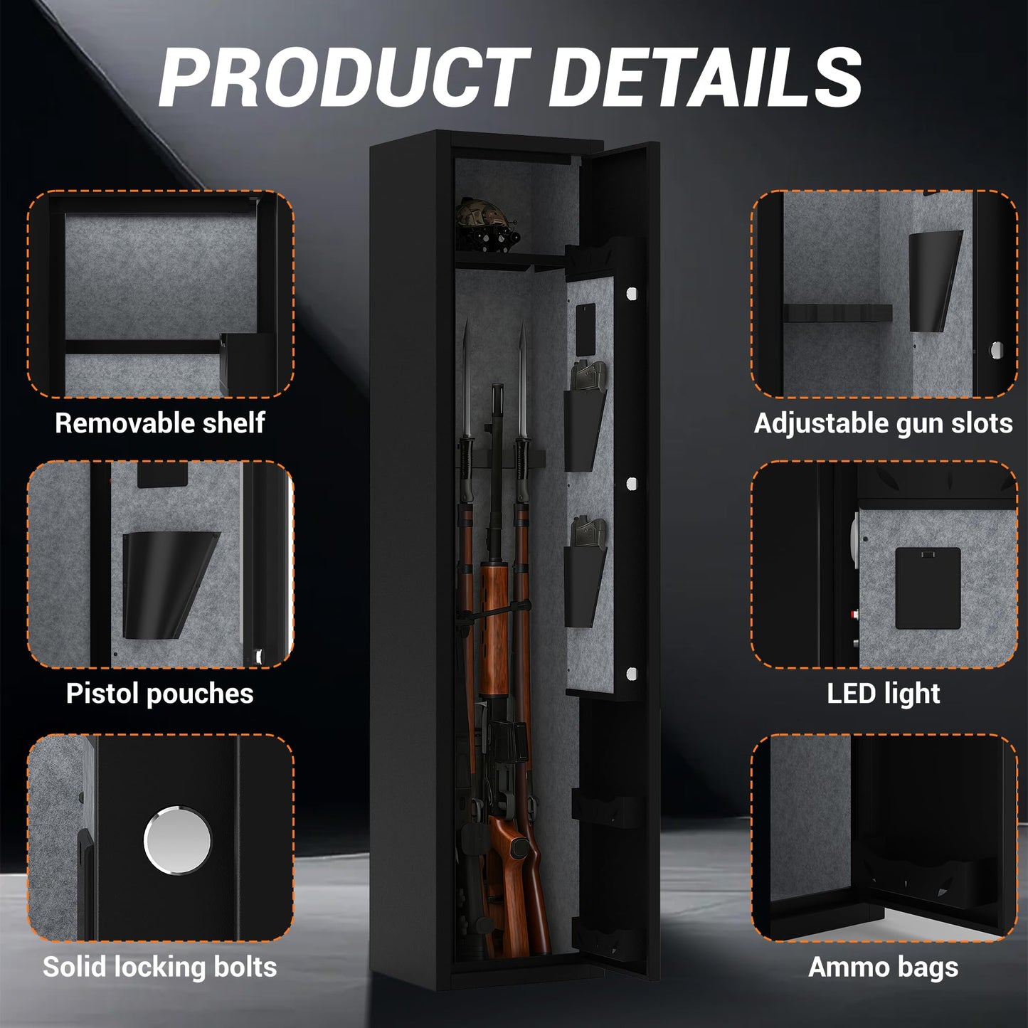 GarveeLife Heavy Duty Rifle & Pistol Safe with Quick Access Fingerprint Lock & Digital Backlit Keypad | Removable Shelves, Pistol Pockets, Dual Alarm | Home Security Gun Cabinet for Shotguns