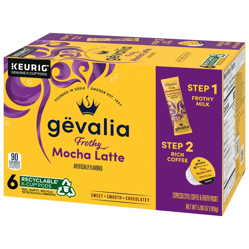 Gevalia, 2-Step K-Cup & Froth Packets, 6 Count, 5.6oz Box (Pack of 3) (Mocha Latte).