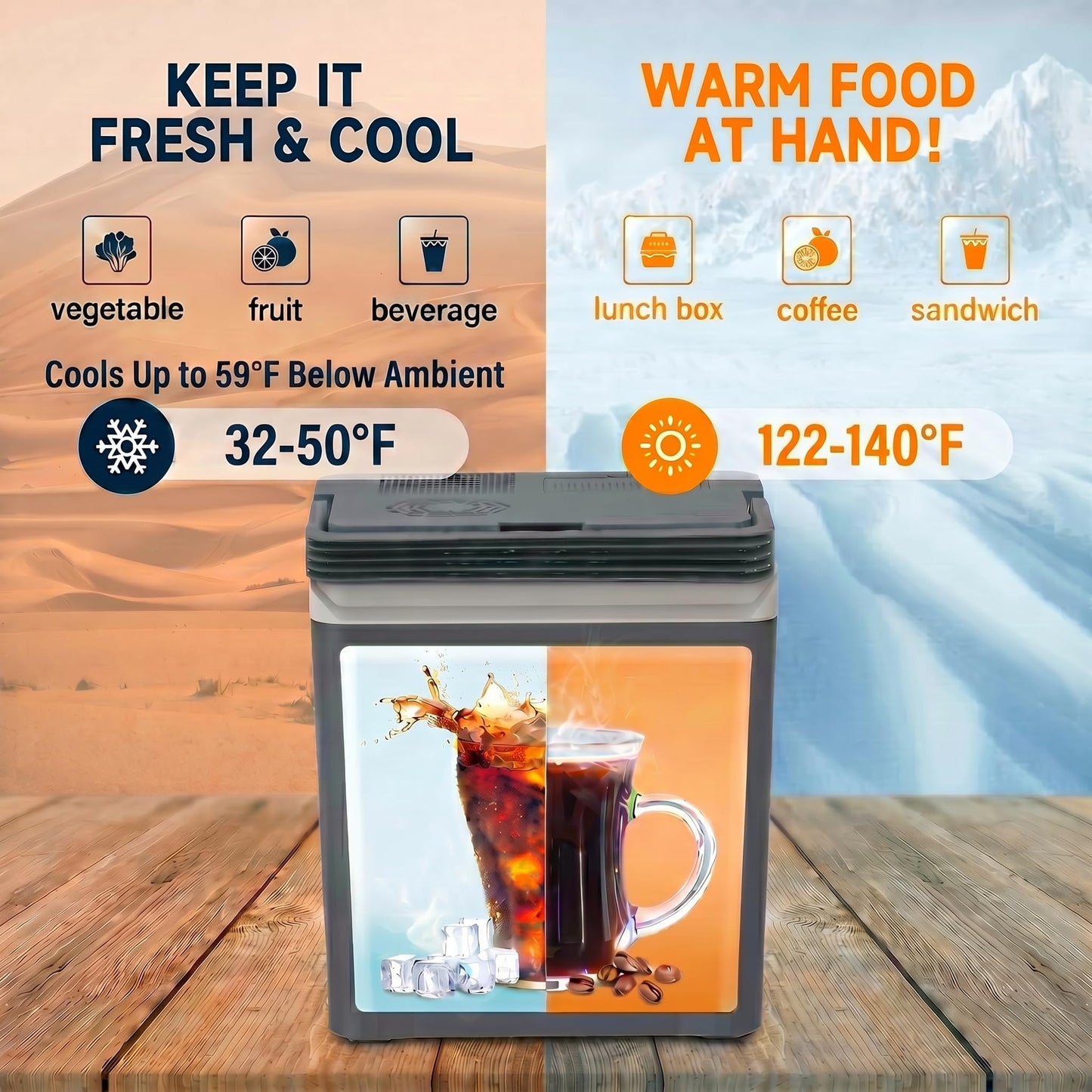 SubSun 27 Quart Electric Cooler and Warmer with Handle, 25L Portable Thermoelectric Fridge for Vehicles & Trucks, 12 Volt Car Fridge Cooler with 12V DC & 110 AC for Camping, Travel & Picnics, Grey