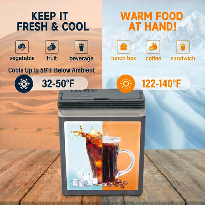 SubSun 27 Quart Electric Cooler and Warmer with Handle, 25L Portable Thermoelectric Fridge for Vehicles & Trucks, 12 Volt Car Fridge Cooler with 12V DC & 110 AC for Camping, Travel & Picnics, Grey