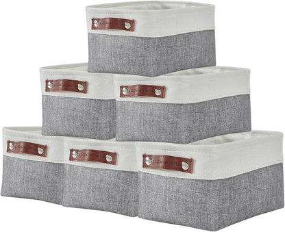 DECOMOMO Small Storage Baskets - Organize Your Closet with Grey & White Bins | 6 Pack