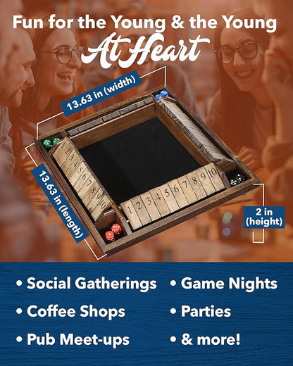 WE Games 14 inch 1-4 Player Shut The Box Wooden Board Game Walnut Stain