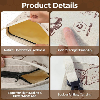 YARRAMATE Beeswax Bread Bags - Reusable Linen Food Storage for Fresh Homemade Sourdough | Large 17x13" (Brown, 2 Pack)