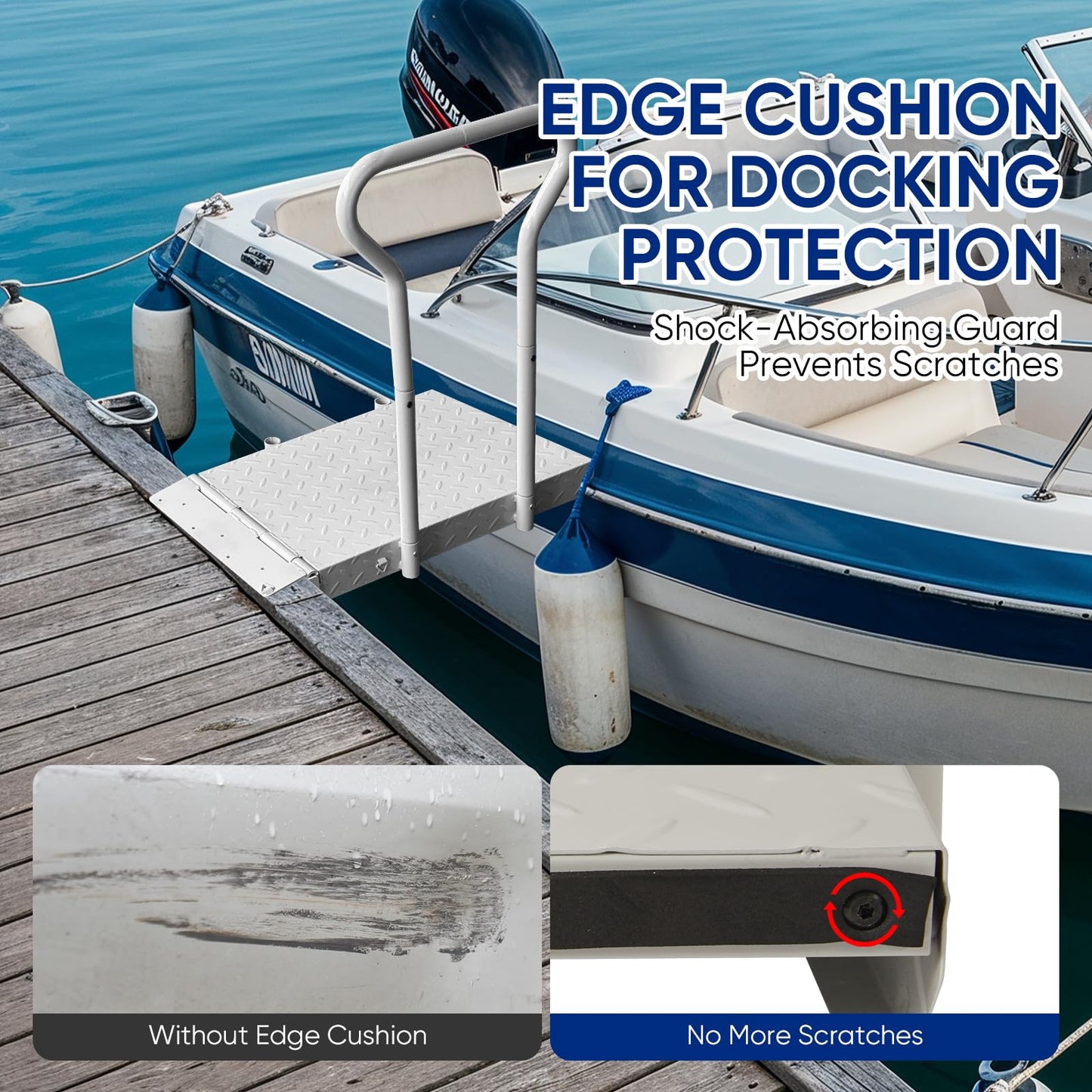 Foldable Boat Boarding Platform with Handrails – 500LB Capacity Heavy-Duty Iron Dock Steps, Anti-Rust Anti-Slip Surface, Dock Extension
