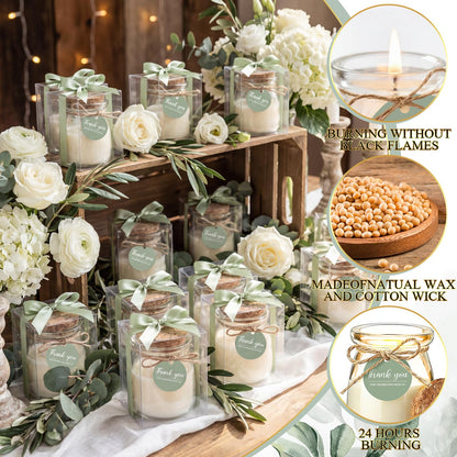 MTLEE 20 Sets Wedding Candle for Guests Sage Green Thank You Candles Gift Bulk Glass Jars Scented Soy Wax with Clear Gift Box for Sage Green Bridal Shower Housewarming Party Favors