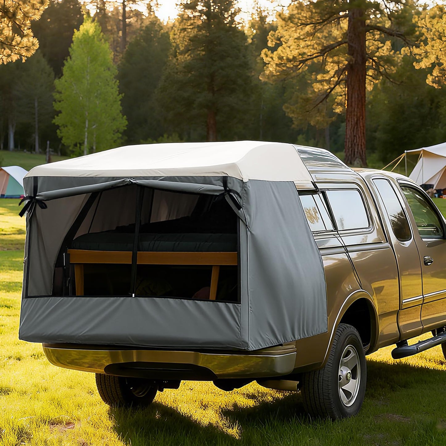 Full-Size Truck Bed Tent,Outdoor 600D Waterproof Truck Tent Compatible with Fits Ford F-150,Toyota Tundra,Chevy Silverado,Tacoma (2005+),Tailgates 58" (Designed for Full-Size Trucks with Caps)