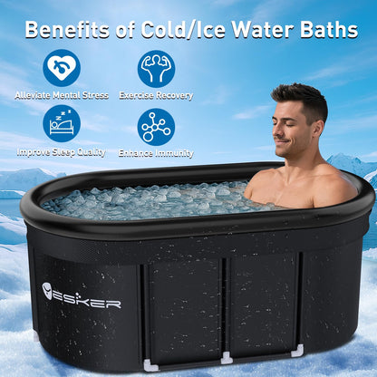 Yesker 110-Gallon Oval Ice Bath Tub with Storage Bag, Multi-Layered Portable Cold Plunge Tub with Cover, Drop-In Bathtub Foldable for Athletes, Home Gym, Outdoor Use