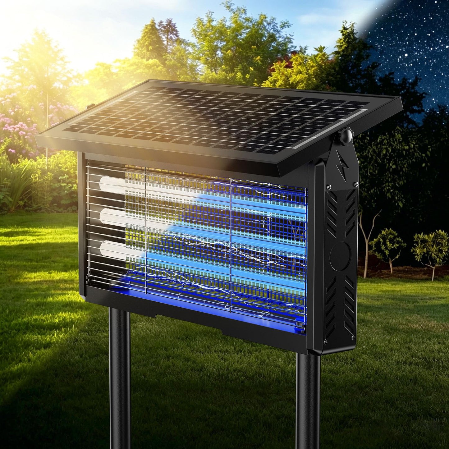 𝟐𝟎𝟐𝟔 𝐔𝐩𝐠𝐫𝐚𝐝𝐞𝐝 3 Tubes Solar Bug Zapper Outdoor, Mosquito Zapper Waterproof Electric Fly Zapper Rechargeable Mosquito Killer, Cordless Fly Insect Trap for Yard, Patio, Home, Garden, Camping