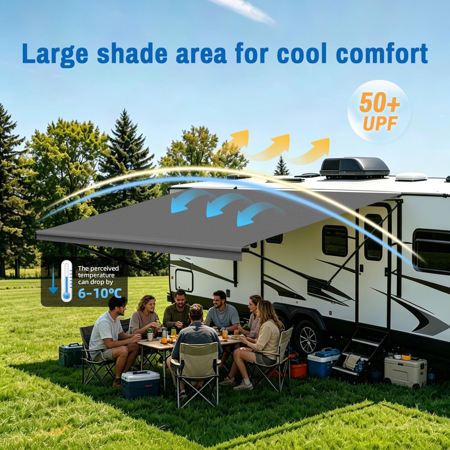 SHADEPLUS RV Awning Fabric Replacement,Camper Awning Replacement,19.5 oz 5-Layer Heavy Duty Waterproof Vinyl Universal RV Awning Fabric for All Brands Camper,Trailer, Motorhome,Smoke Grey 18'2''