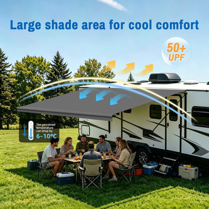 SHADEPLUS RV Awning Fabric Replacement,Camper Awning Replacement,19.5 oz 5-Layer Heavy Duty Waterproof Vinyl Universal RV Awning Fabric for All Brands Camper,Trailer, Motorhome,Smoke Grey 18'2''