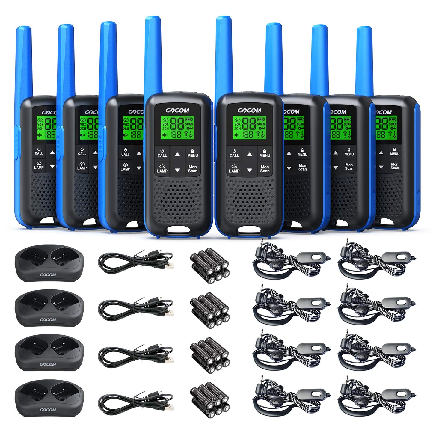 GOCOM G600 FRS Walkie Talkies for Adults Long Range Two Way Radio Rechargeable 8 Pack Hand held radios
