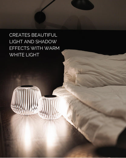 LUUK Studio Solis Wireless Solar LED Accent Lamp, Warm White Dimmable Light, Water Resistant, Indoor Outdoor Use, USB-C Rechargeable, Living Room, Patio, Soft Luxury Style, White, Size L