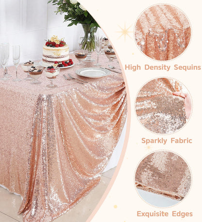 Juya Delight 60" x 120" Rose Gold Rectangle Sequin Tablecloth for Party Dinner Banquet Festival Wedding Anniversary Exhibition Dessert Table