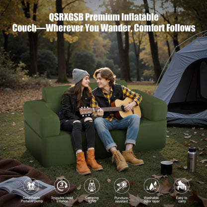 QSRXGSB Double-Layer Inflatable Couch with Built-in Pump - Automatic Air Sofa Chair, Super Tough & Tear-Resistant Fabric for Camping, Outdoor, Travel, Home Use (Portable Luxury Comfort)