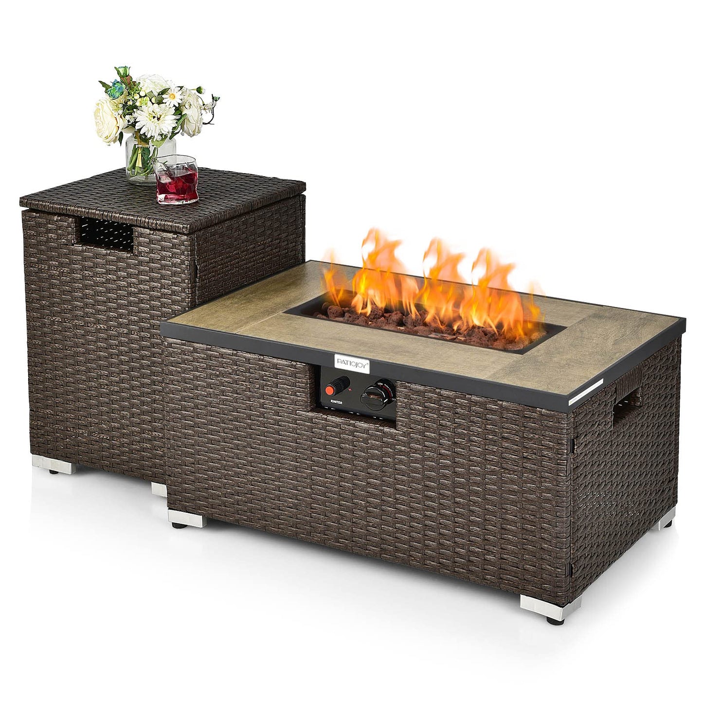 ARLIME Outdoor Propane Fire Pit Table, 40,000 BTU Propane Fire Pit Table with Tank Cover, Waterproof PVC Cover, Free Lava Rocks, Lid, Rectangular Fire Pit Table Set for Outside, Garden, Yard, Brown