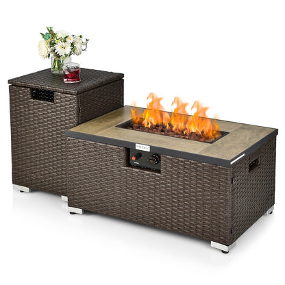 ARLIME Outdoor Propane Fire Pit Table, 40,000 BTU Propane Fire Pit Table with Tank Cover, Waterproof PVC Cover, Free Lava Rocks, Lid, Rectangular Fire Pit Table Set for Outside, Garden, Yard, Brown