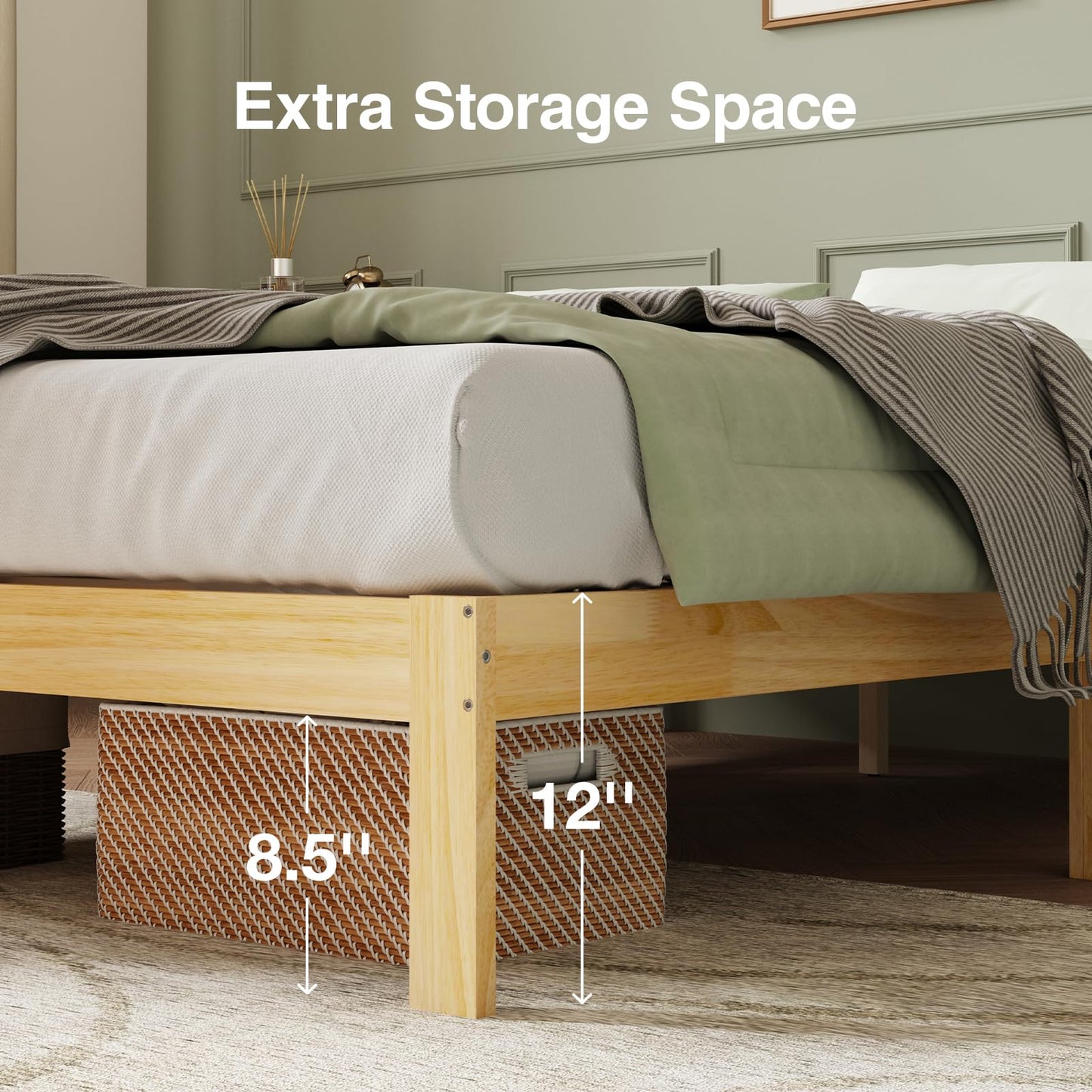 Novilla 12 Inch Wooden Full Size Bed Frame, Classic Solid Wood Platform Bed Frame Full Size, Sturdy Wood Slat Support, No Box Spring Needed, Easy Assembly, Pine