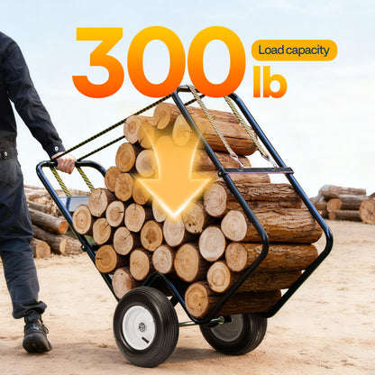 VIVOHOME Firewood Cart with Rubber Wheels and 600D Oxford Cloth, X-Large 300 LB Capacity Heavy Duty Steel Log Carrier Dolly Hauler, Wood Rack Storage Mover for Easy Transport Indoor Outdoor Use