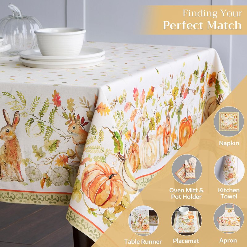 Maison d' Hermine Table Cloth Rectangle Table 100% Cotton 70 x 90 Inches Fall Tablecloth Reusable Everyday Use for Thanksgiving Christmas Decorations Dining Farmhouse Party (Pumpkin Passion)
