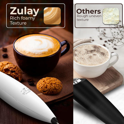 Zulay Kitchen Tornado Triple Whisk Milk Frother - Handheld Foam Maker for Coffee & Lattes - White & Black