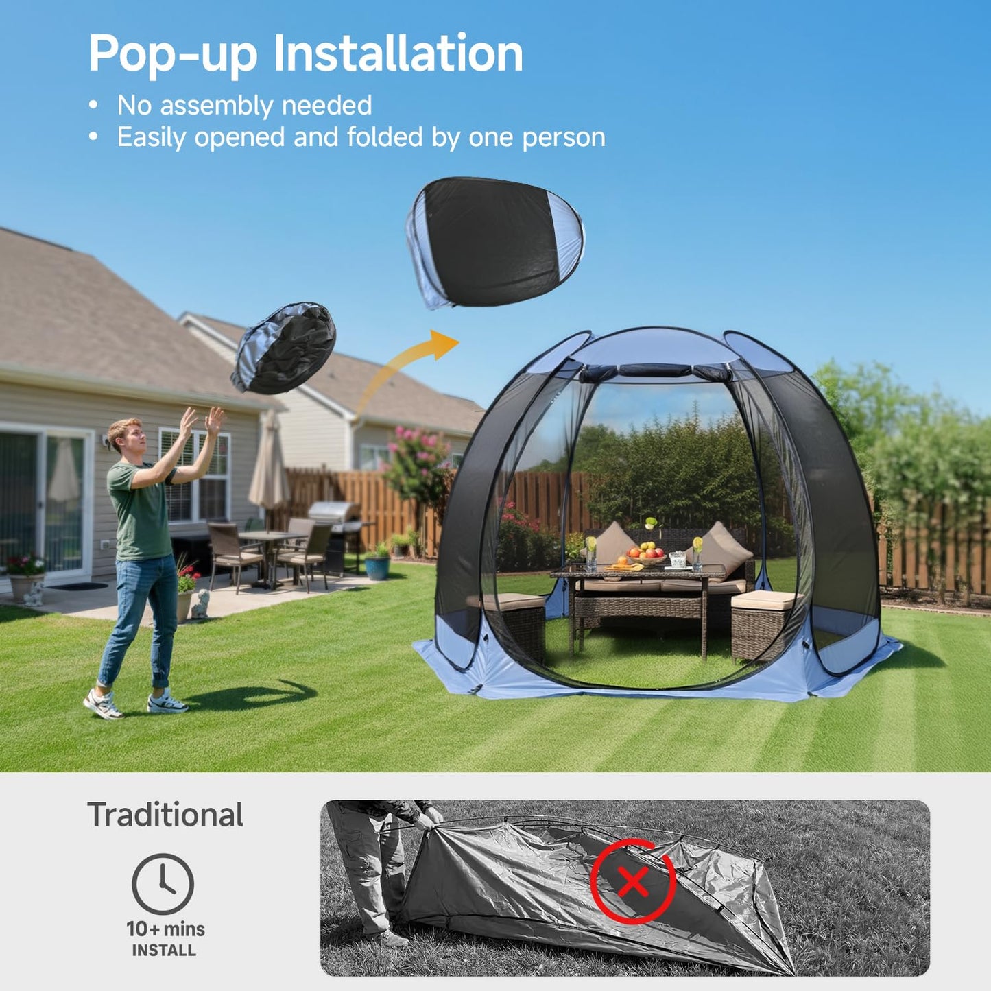 Alvantor 10'x10' Pop Up Screen House Tent, Instant Outdoor Gazebo with Mosquito Netting & UPF 50+ Sun Protection, Portable Canopy Shelter for Patio, Backyard, Camping (4-6 Person),Charcoal Gray